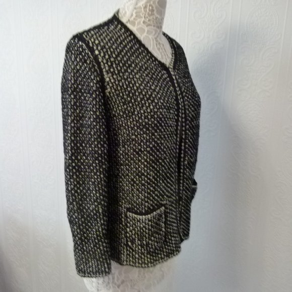 SOLD BOSS womans sweater black white fringe textured xl G21 - Picture 4 of 9